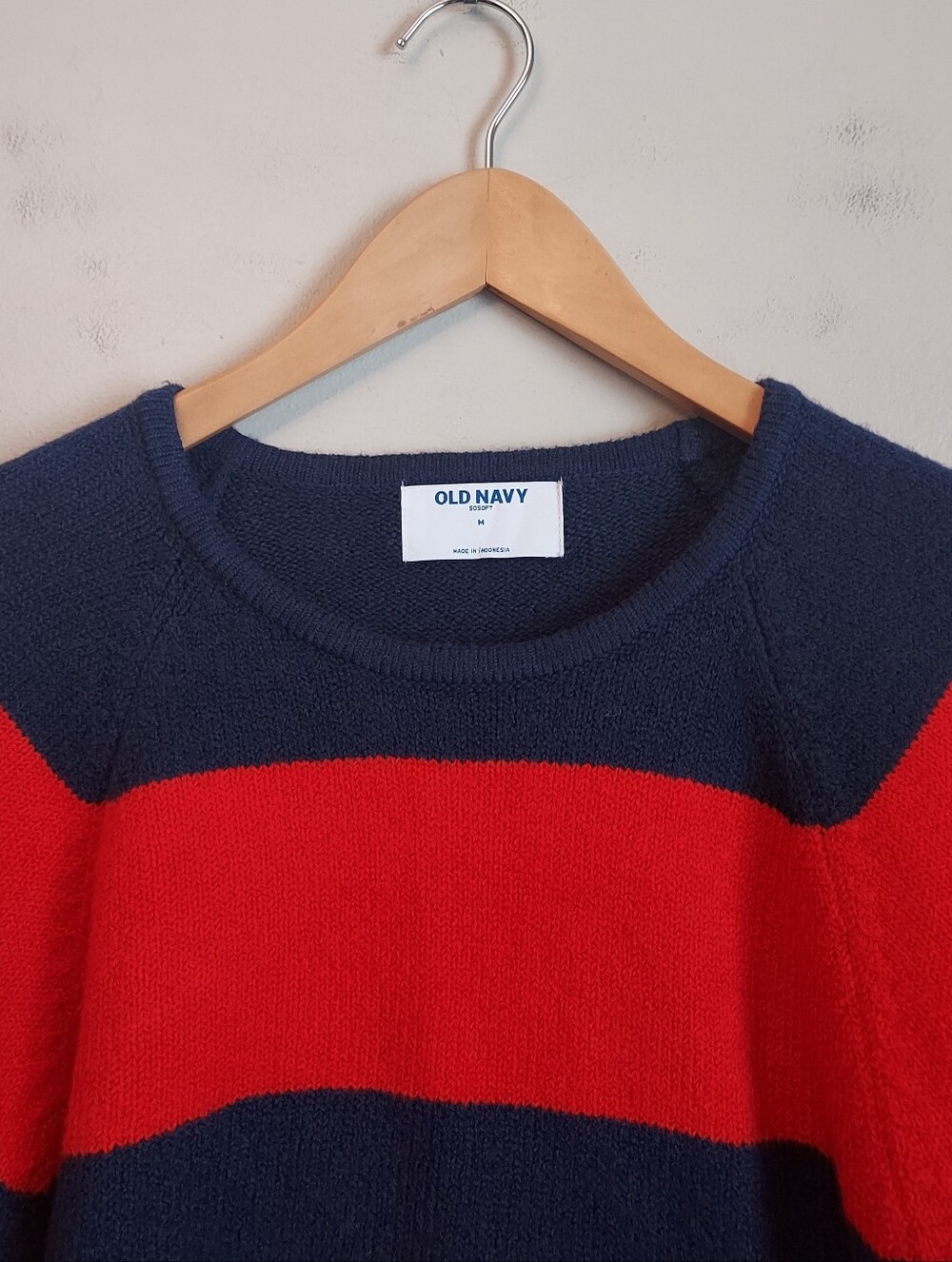 Old Navy Rugby Stripe Sweater Short Puff Sleeve Navy Blue Red Medium NEW NWT - Picture 7 of 15